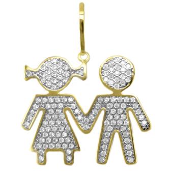 21660 Girl Boy Gold Layered Pendant CZs