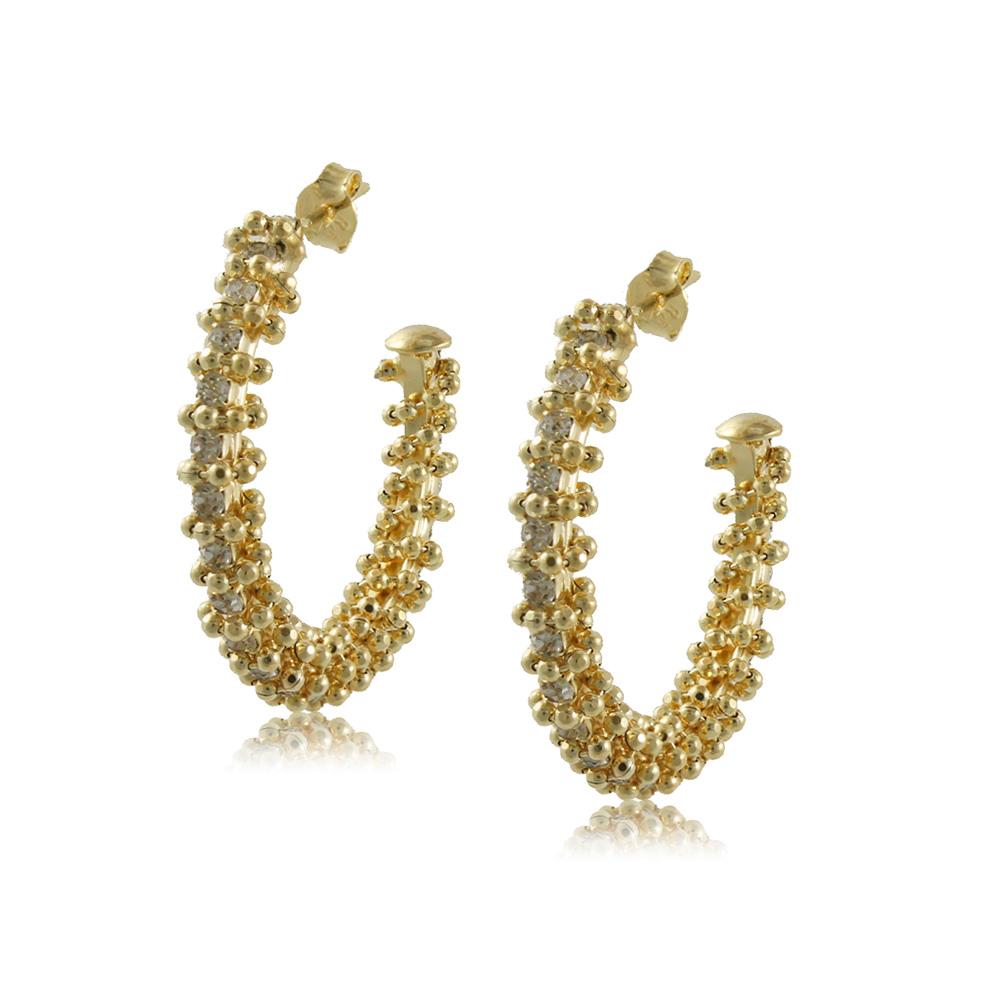 10171R 18K Gold Layered Hoop Earring Clear Crystal