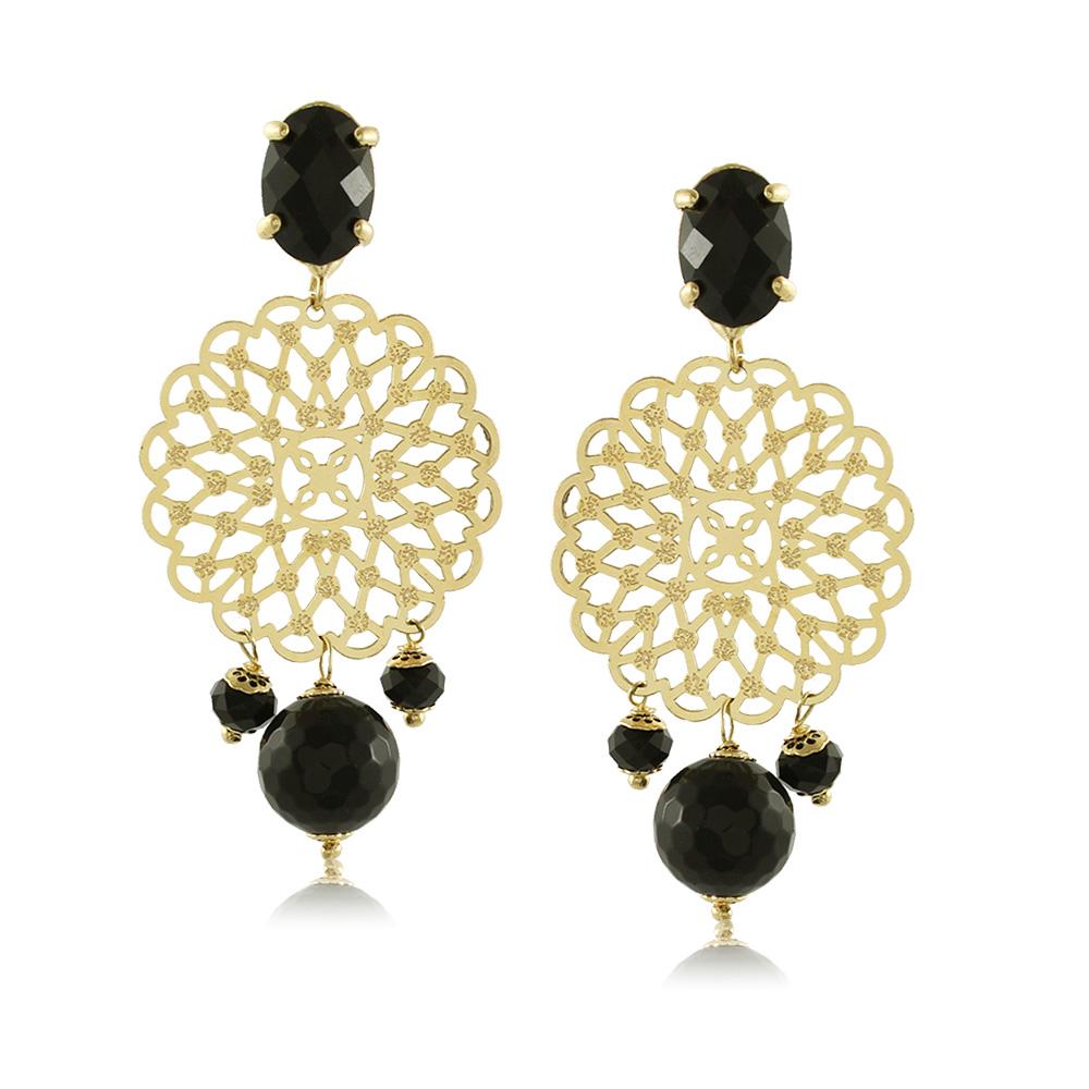 10422R 18K Gold Layered Earring Black