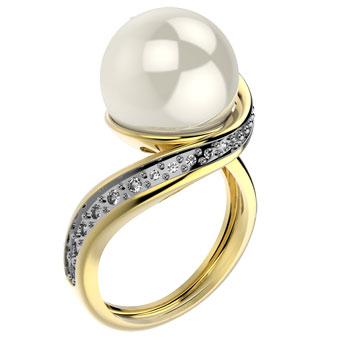 12675 18K Gold Layered Pearl and Natural Stone Ring