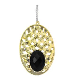 22231 White Natural Stone Gold Layered Pendant CZs