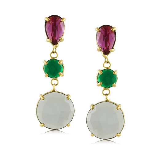 10567R 18K Gold Layered Earring Purple/Green/Blue