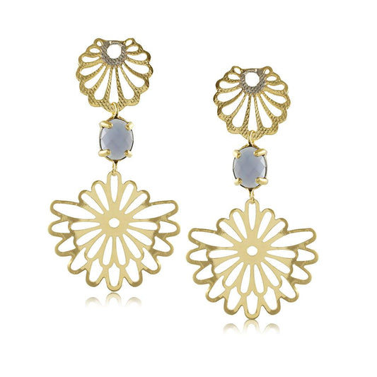 10990R 18K Gold Layered Earring Dark Blue