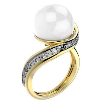 12675 18K Gold Layered Pearl and Natural Stone Ring