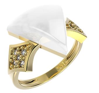 14245 18K Gold Layered CZ and Natural Stone Ring