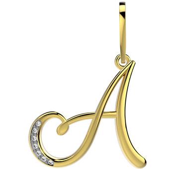 21289-A 18K Gold Layered CZ Pendant Initial A