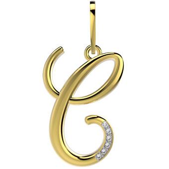 21289-C 18K Gold Layered CZ Pendant Initial C