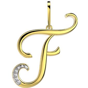 21289-F 18K Gold Layered CZ Pendant Initial F