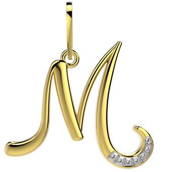 21289-M 18K Gold Layered CZ Pendant Initial M