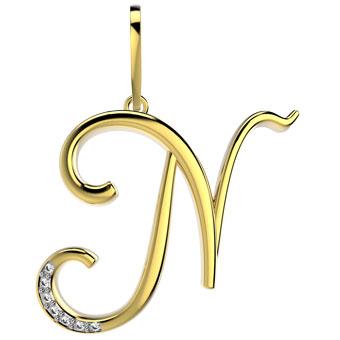 21289-N 18K Gold Layered CZ Pendant Initial N