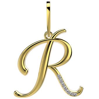21289-R 18K Gold Layered CZ Pendant Initial R